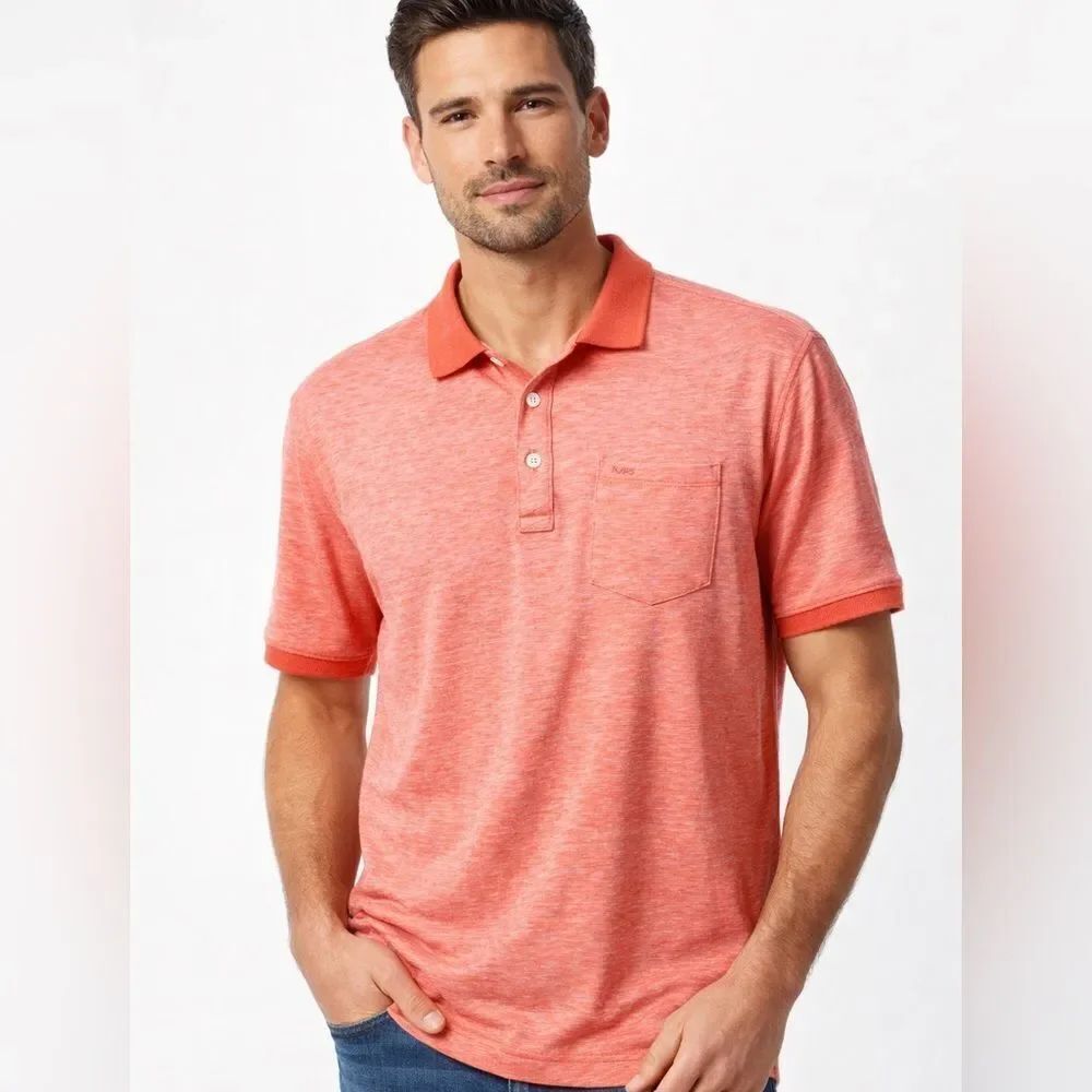 NWT Michael Kors Linen Blend Polo Shirt $128 Coral MK Pocket Logo